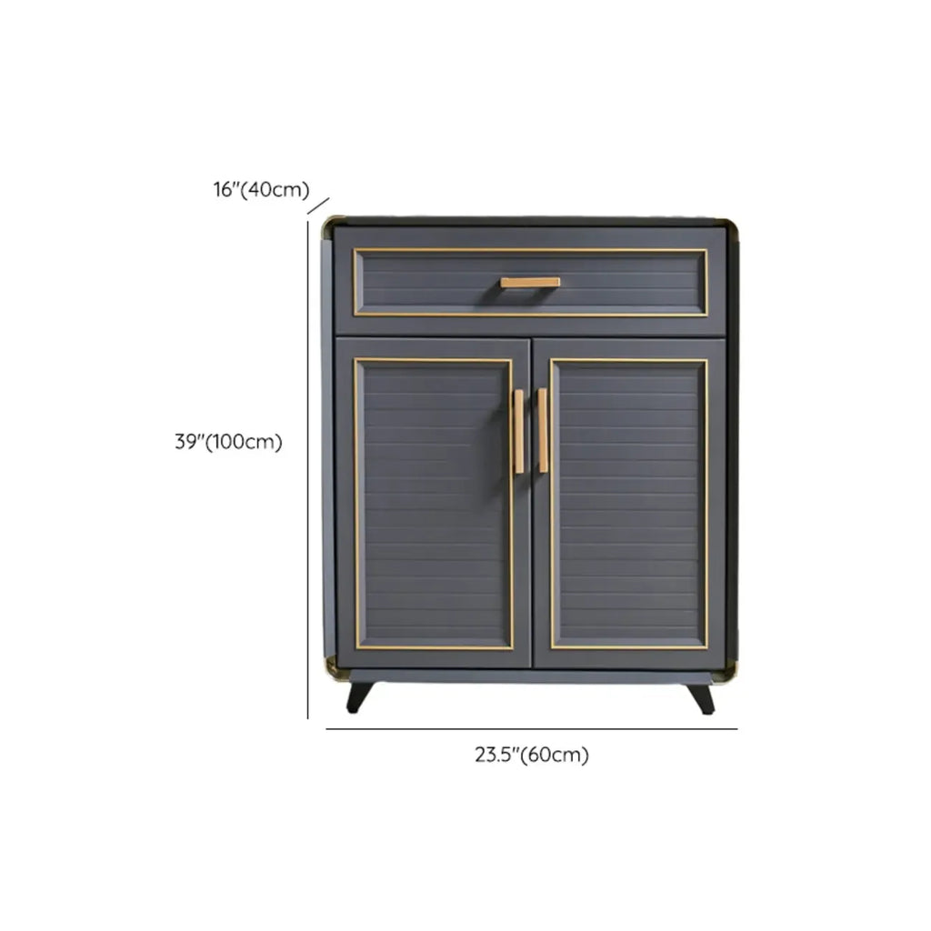 Luxury Grey Metal Entryway Shoe Cabinet with Gold Trim