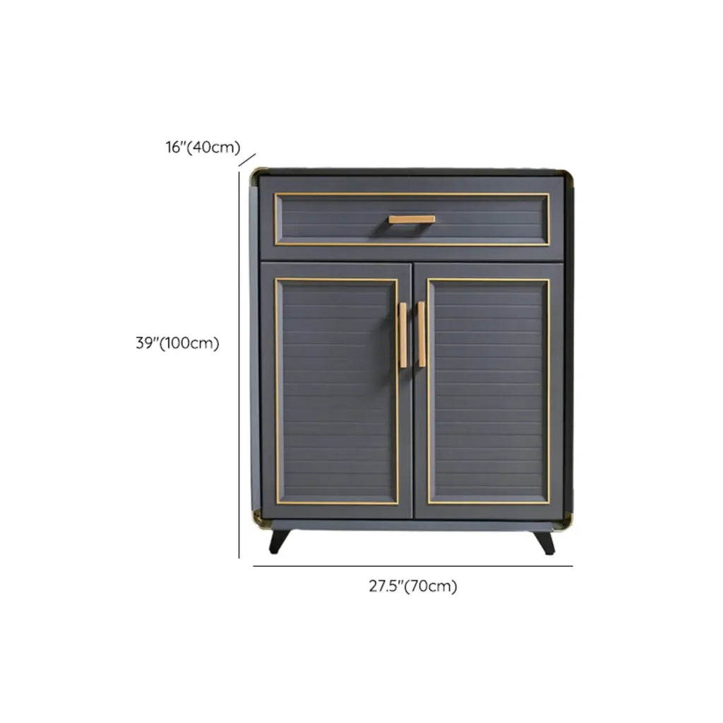 Luxury Grey Metal Entryway Shoe Cabinet with Gold Trim