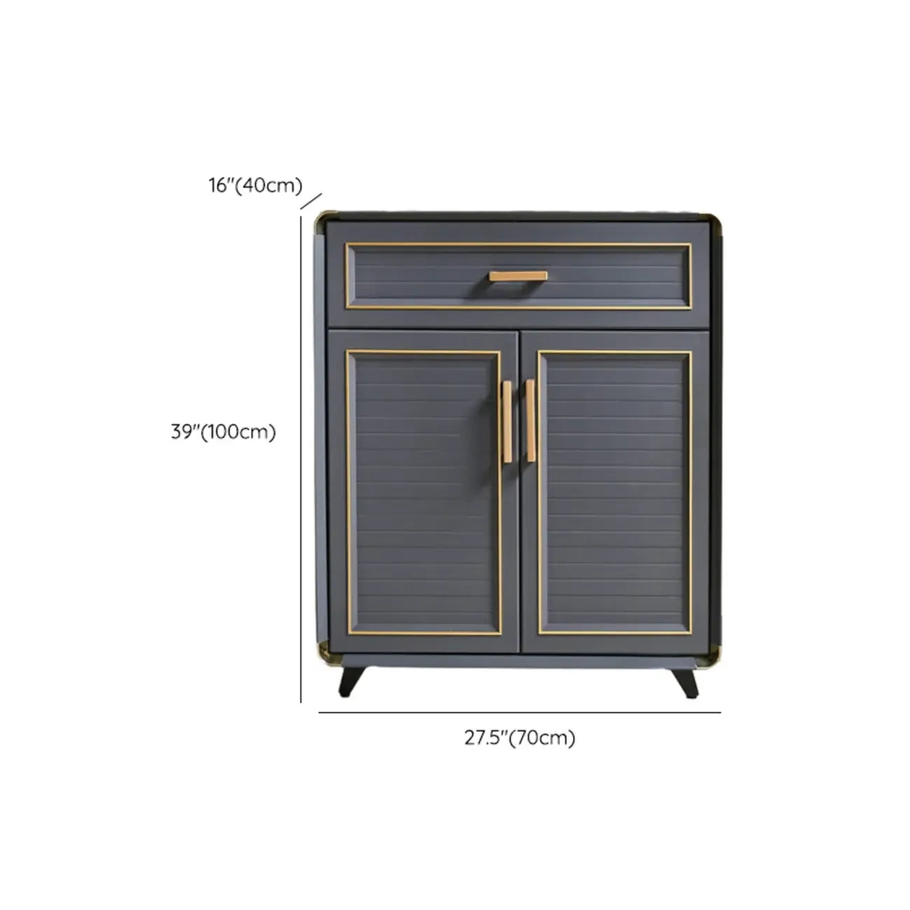 Luxury Grey Metal Entryway Shoe Cabinet with Gold Trim