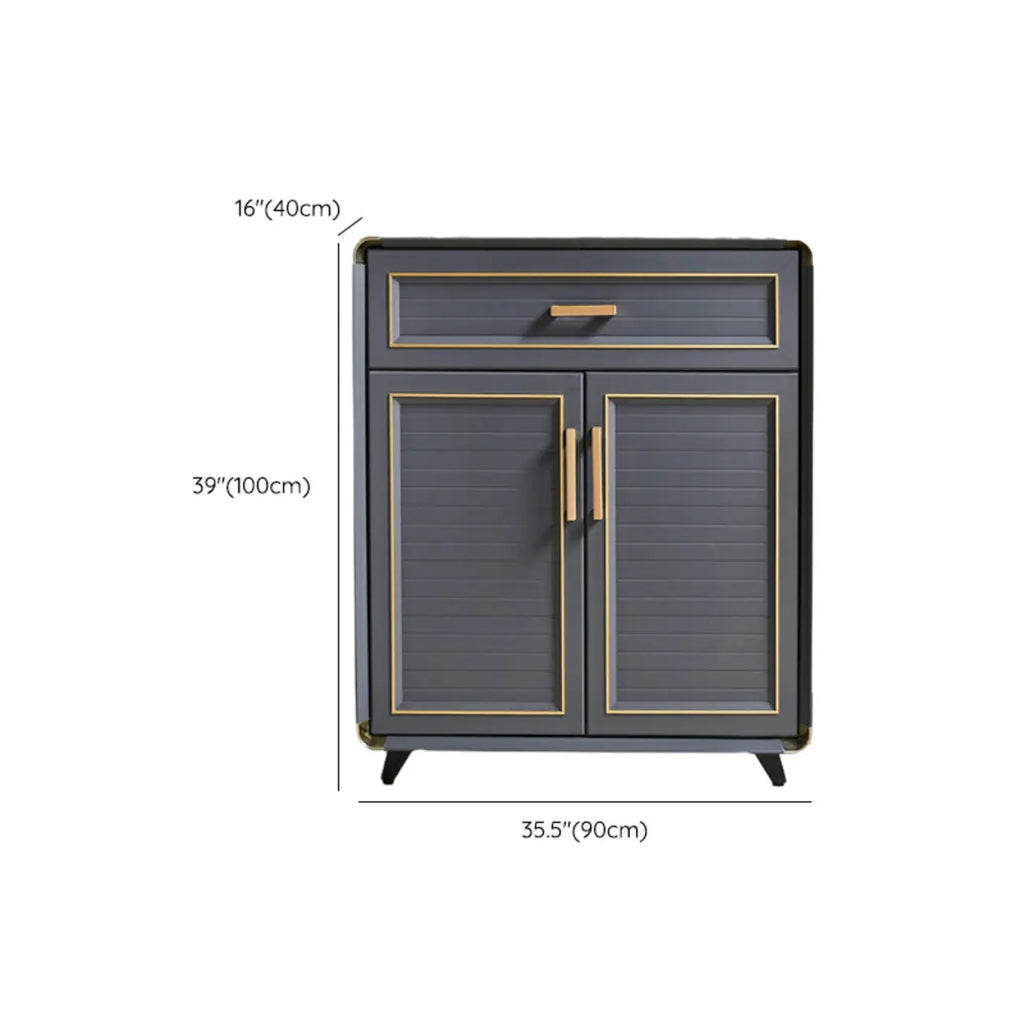 Luxury Grey Metal Entryway Shoe Cabinet with Gold Trim