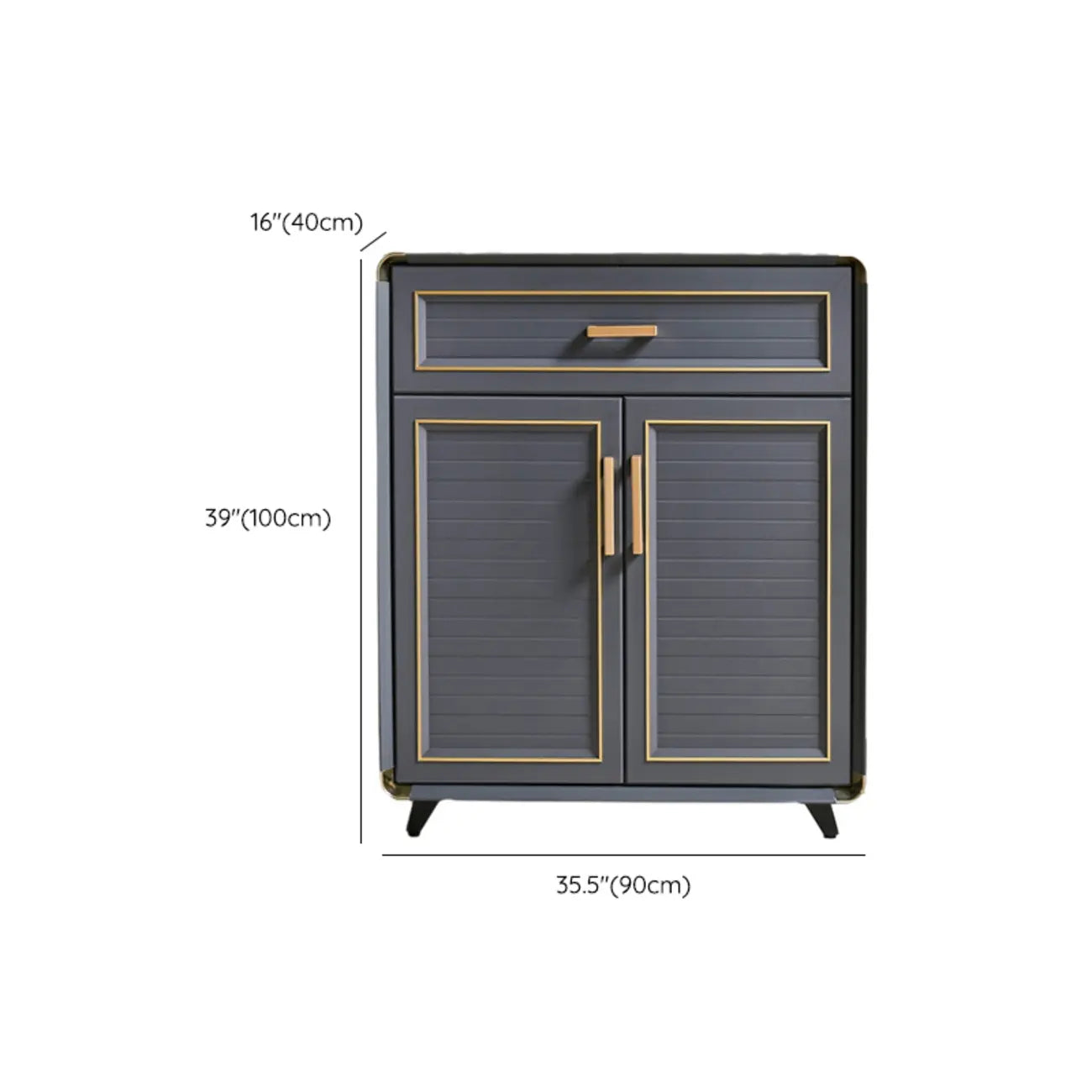 Luxury Grey Metal Entryway Shoe Cabinet with Gold Trim