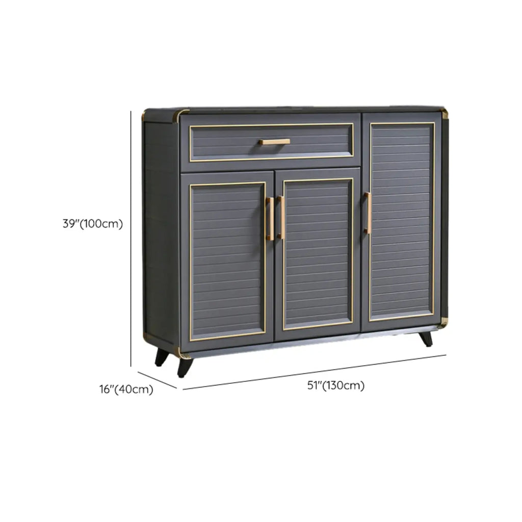 Luxury Grey Metal Entryway Shoe Cabinet with Gold Trim