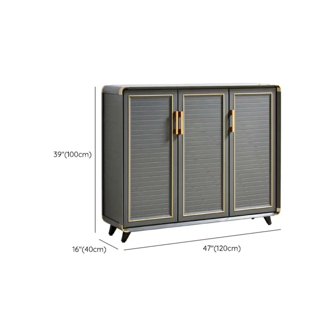 Luxury Grey Metal Entryway Shoe Cabinet with Gold Trim