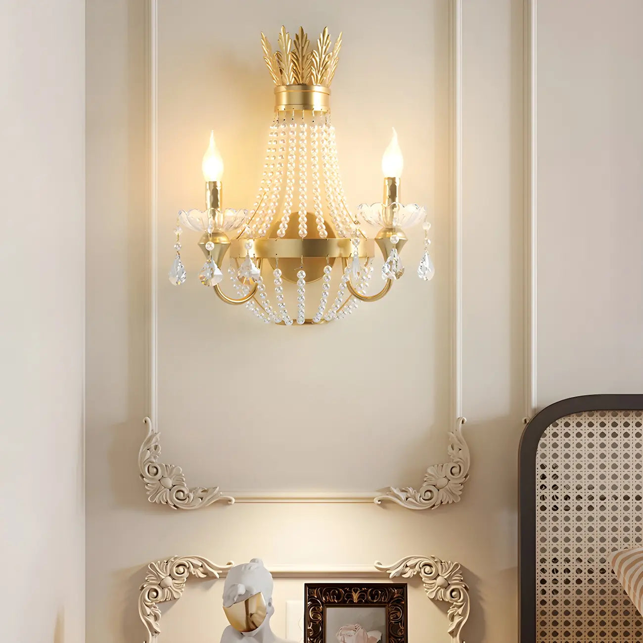 Vintage Gold Hanging Crystal Wall Sconce