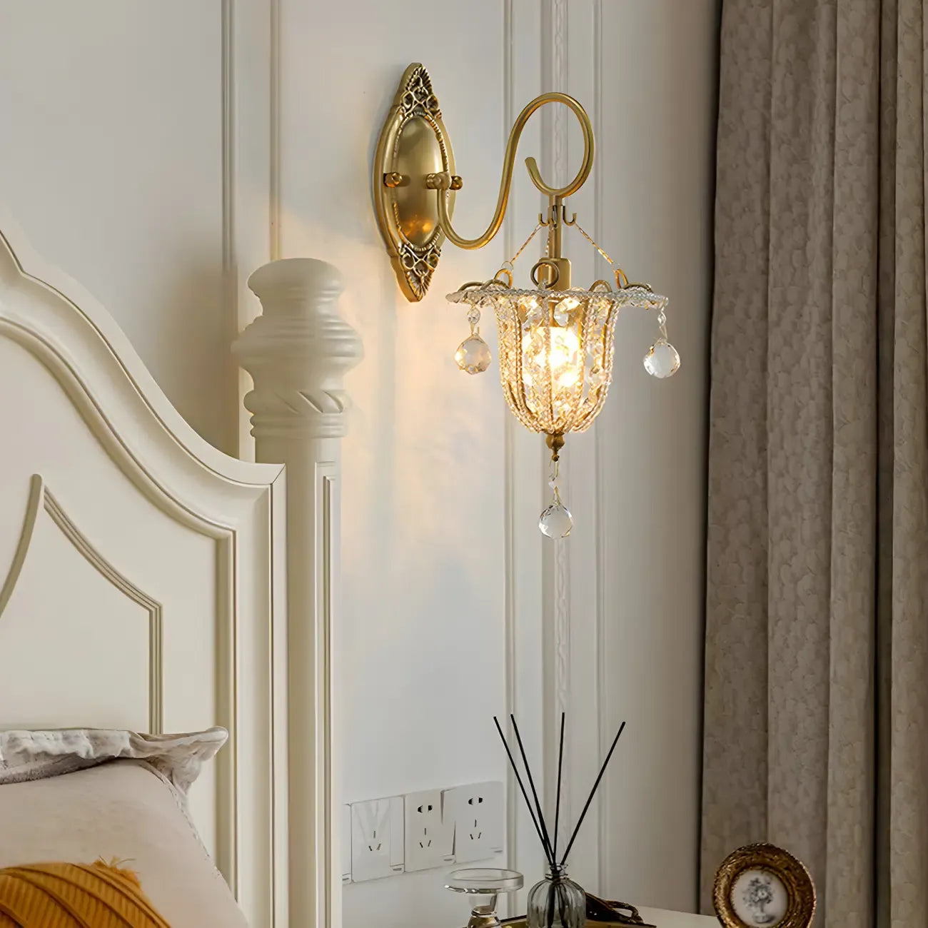 Vintage Gold Hanging Crystal Wall Sconce