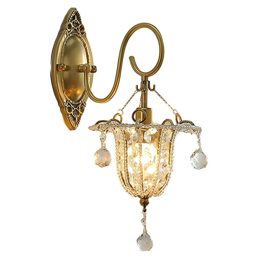 Vintage Gold Hanging Crystal Wall Sconce
