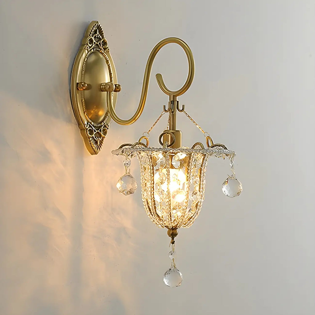 Vintage Gold Hanging Crystal Wall Sconce