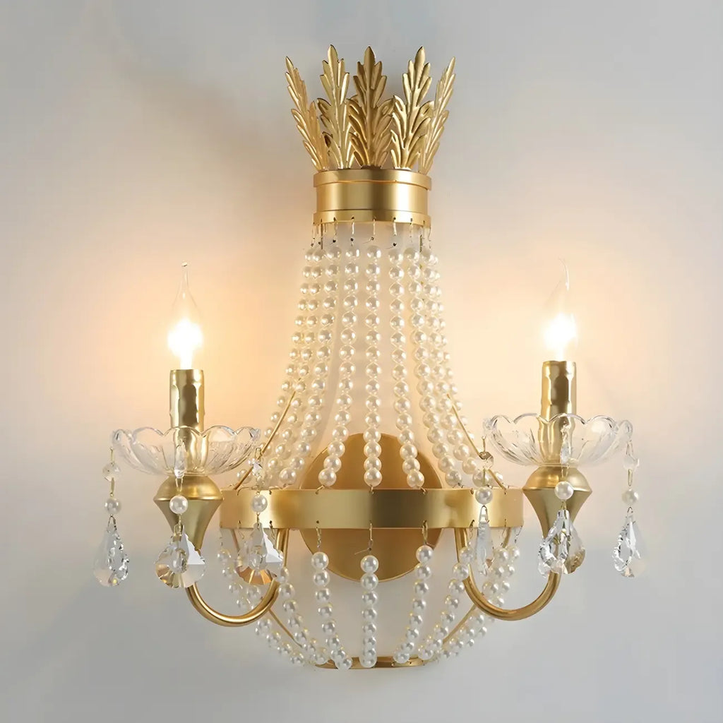 Vintage Gold Hanging Crystal Wall Sconce