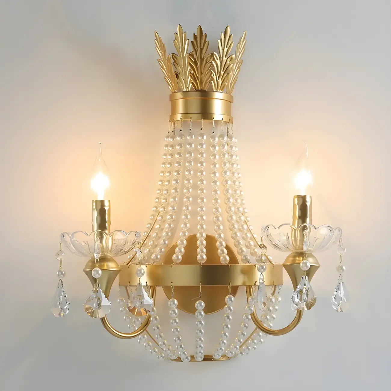 Vintage Gold Hanging Crystal Wall Sconce