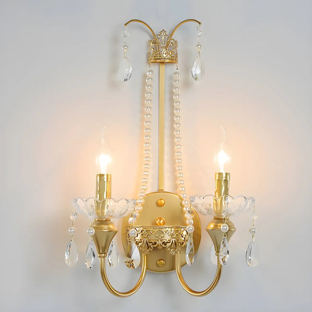 Vintage Gold Hanging Crystal Wall Sconce