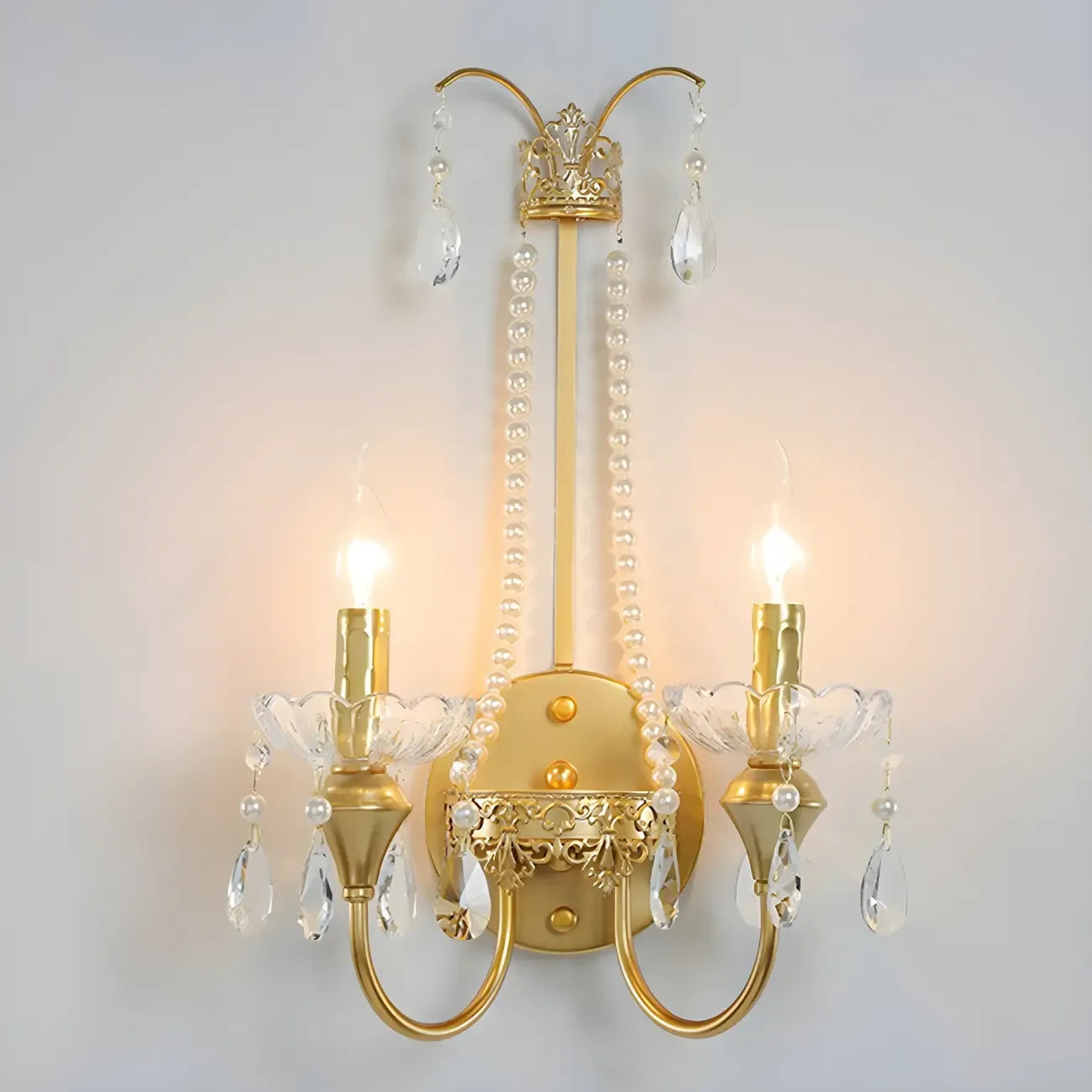 Vintage Gold Hanging Crystal Wall Sconce