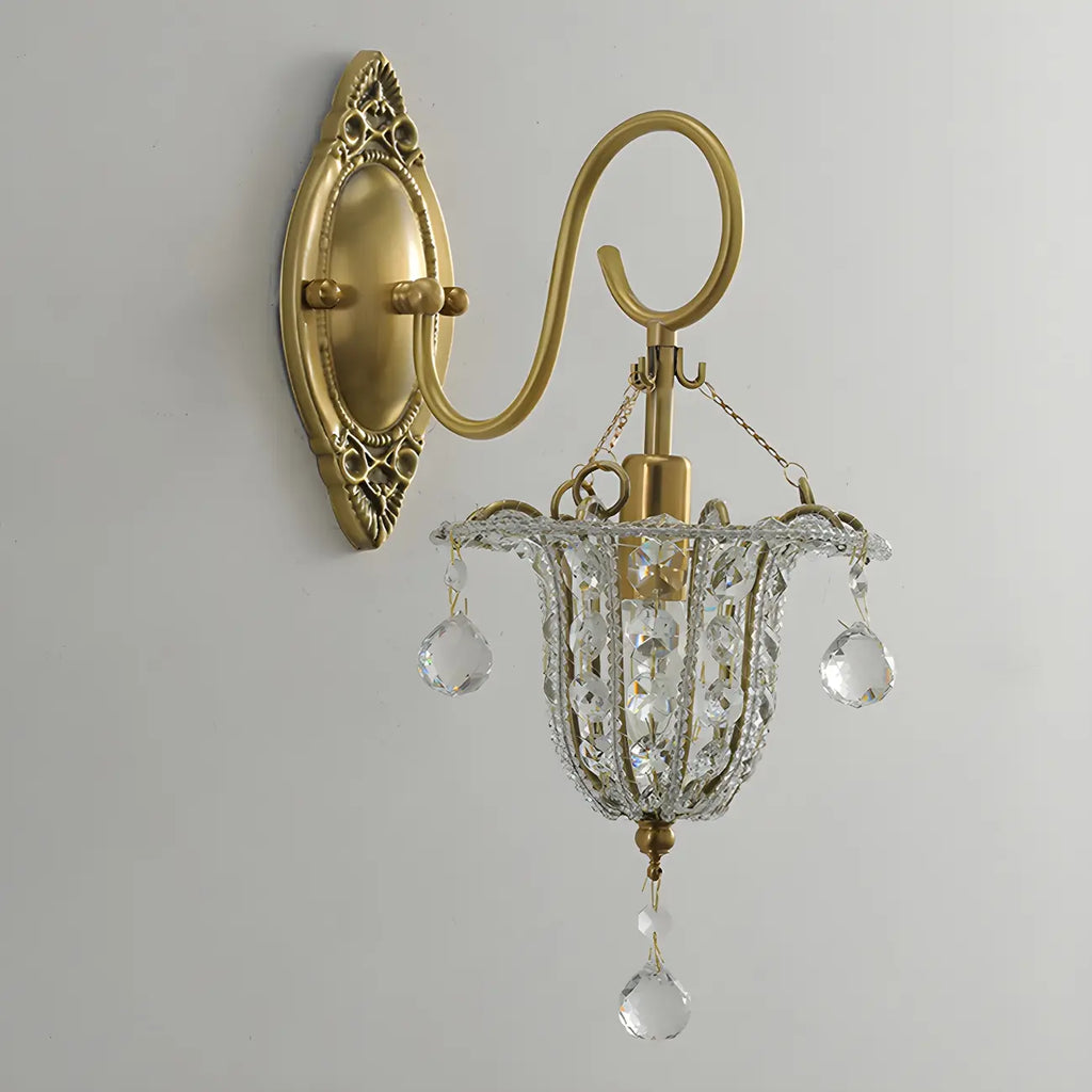 Vintage Gold Hanging Crystal Wall Sconce