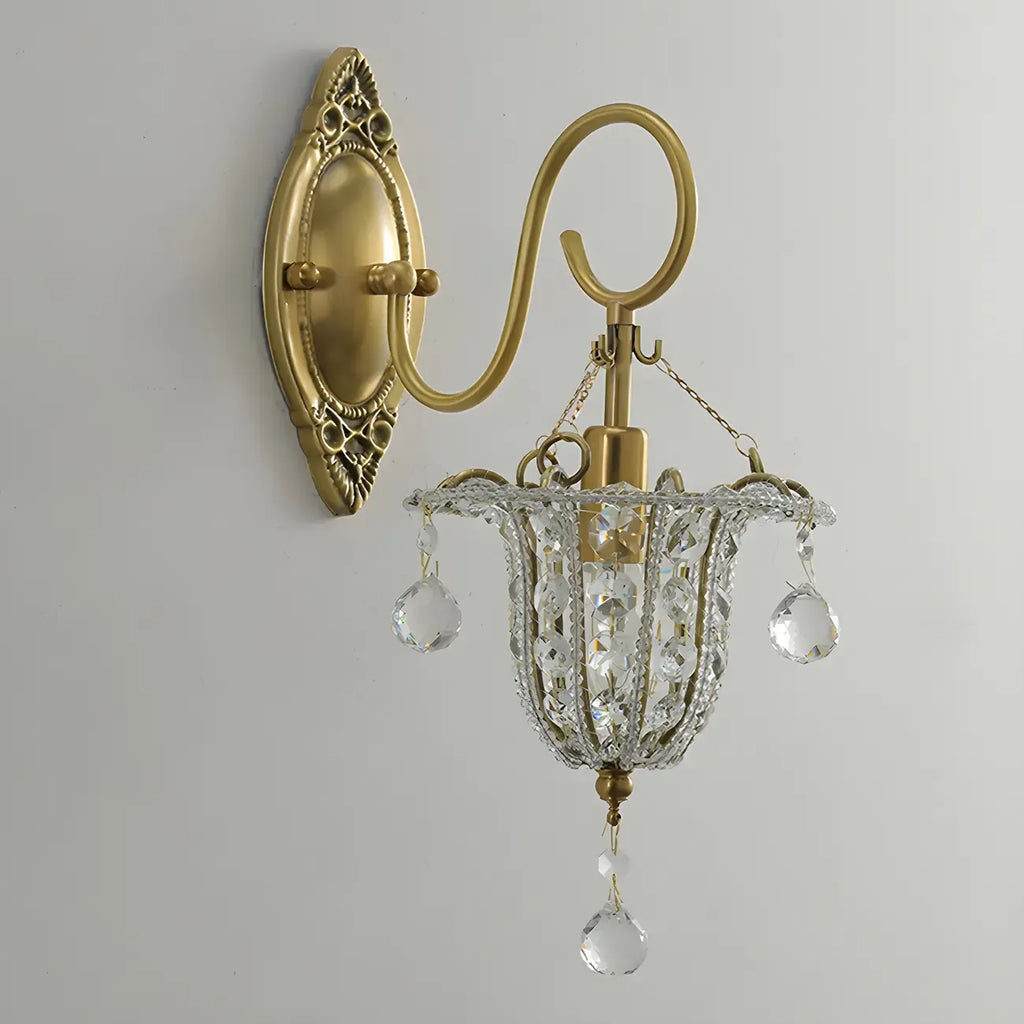 Vintage Gold Hanging Crystal Wall Sconce