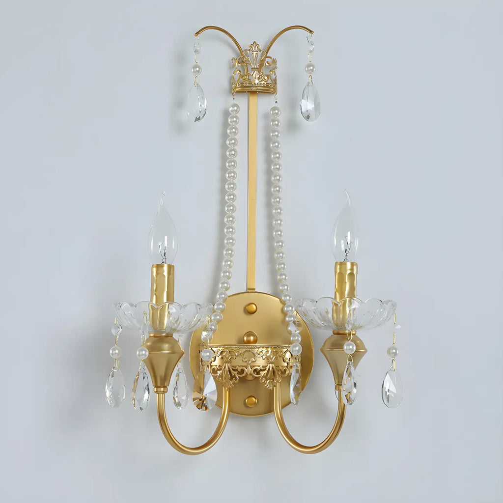 Vintage Gold Hanging Crystal Wall Sconce
