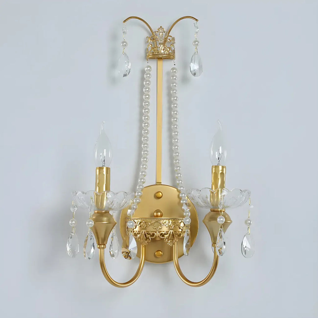 Vintage Gold Hanging Crystal Wall Sconce