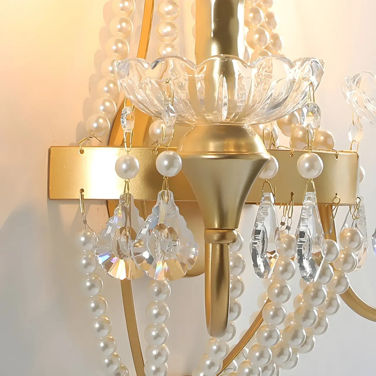Vintage Gold Hanging Crystal Wall Sconce