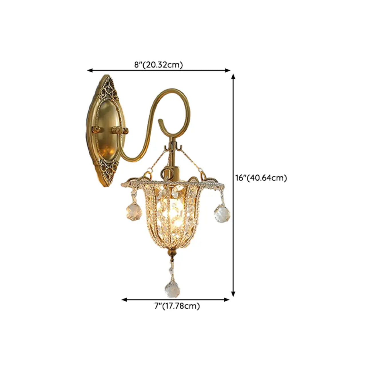 Vintage Gold Hanging Crystal Wall Sconce
