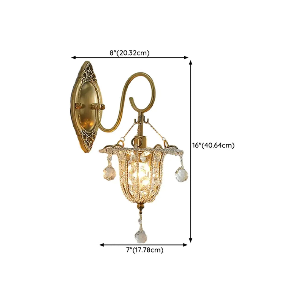 Vintage Gold Hanging Crystal Wall Sconce