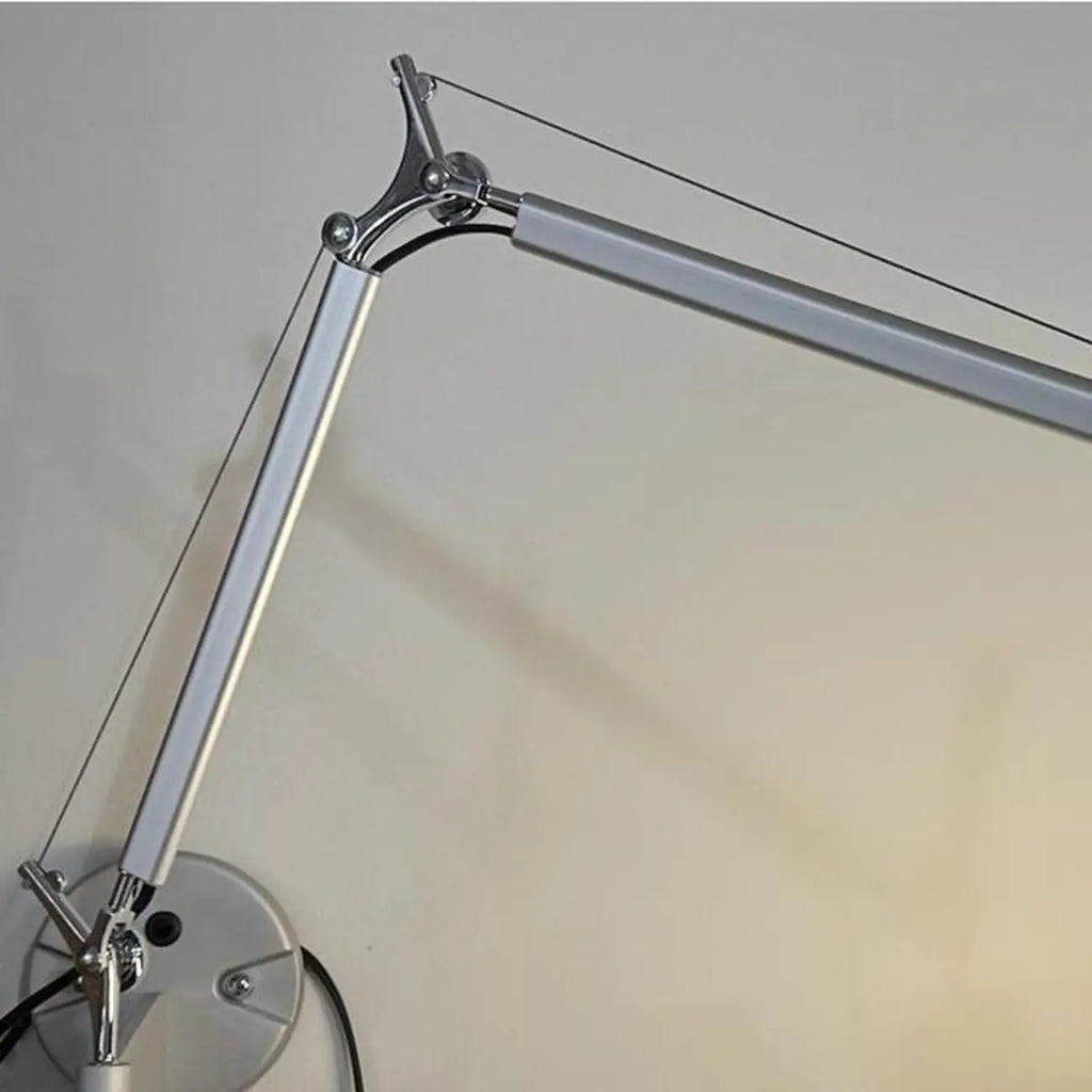 Modern Silver Swing Arm Wall Light with White Fabric Shade