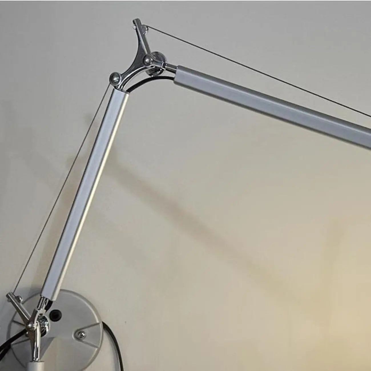 Modern Silver Swing Arm Wall Light with White Fabric Shade