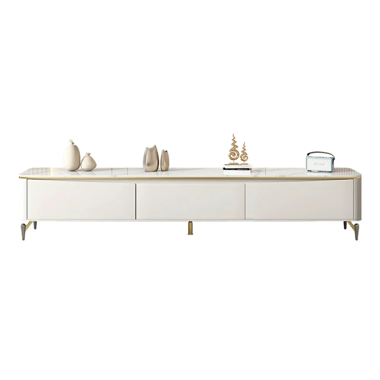 71 Modern White Stone Top TV Stand with Cable Management