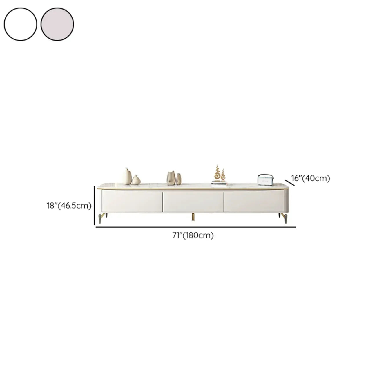 71 Modern White Stone Top TV Stand with Cable Management