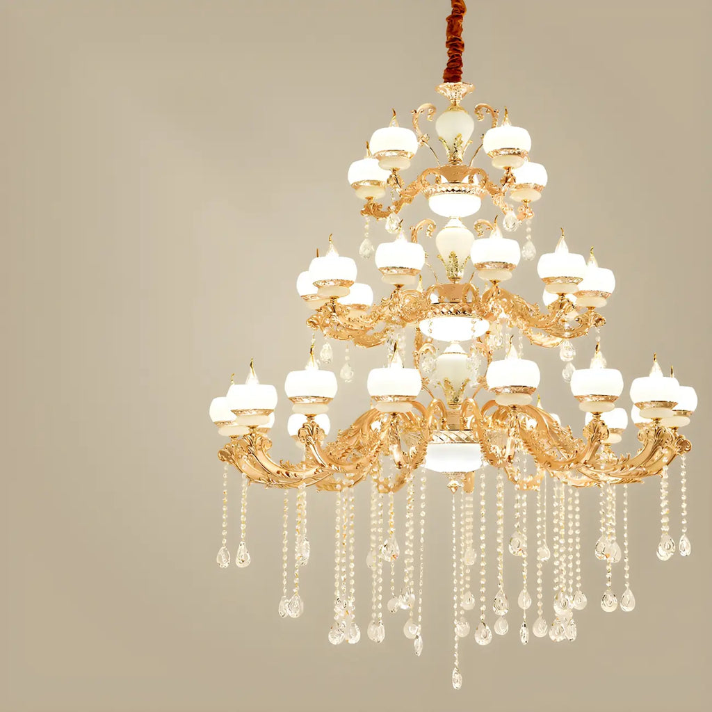 Large Gold Multi-Tier up Light Crystal Pendant Ceiling Chandelier
