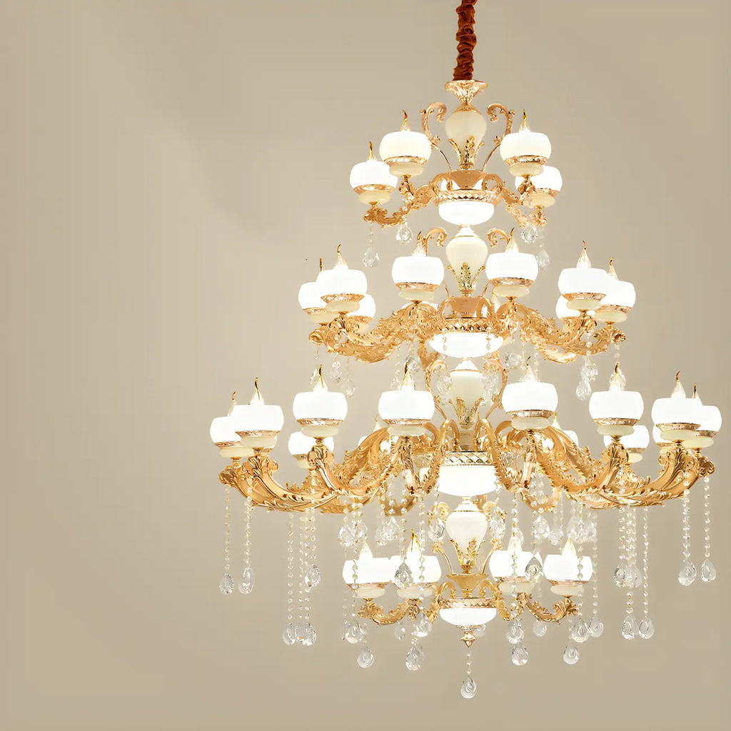 Large Gold Multi-Tier up Light Crystal Pendant Ceiling Chandelier