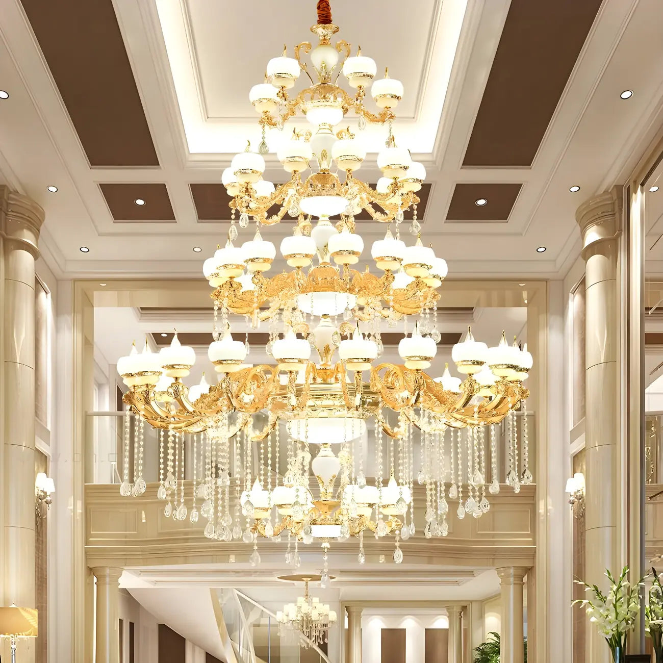 Large Gold Multi-Tier up Light Crystal Pendant Ceiling Chandelier
