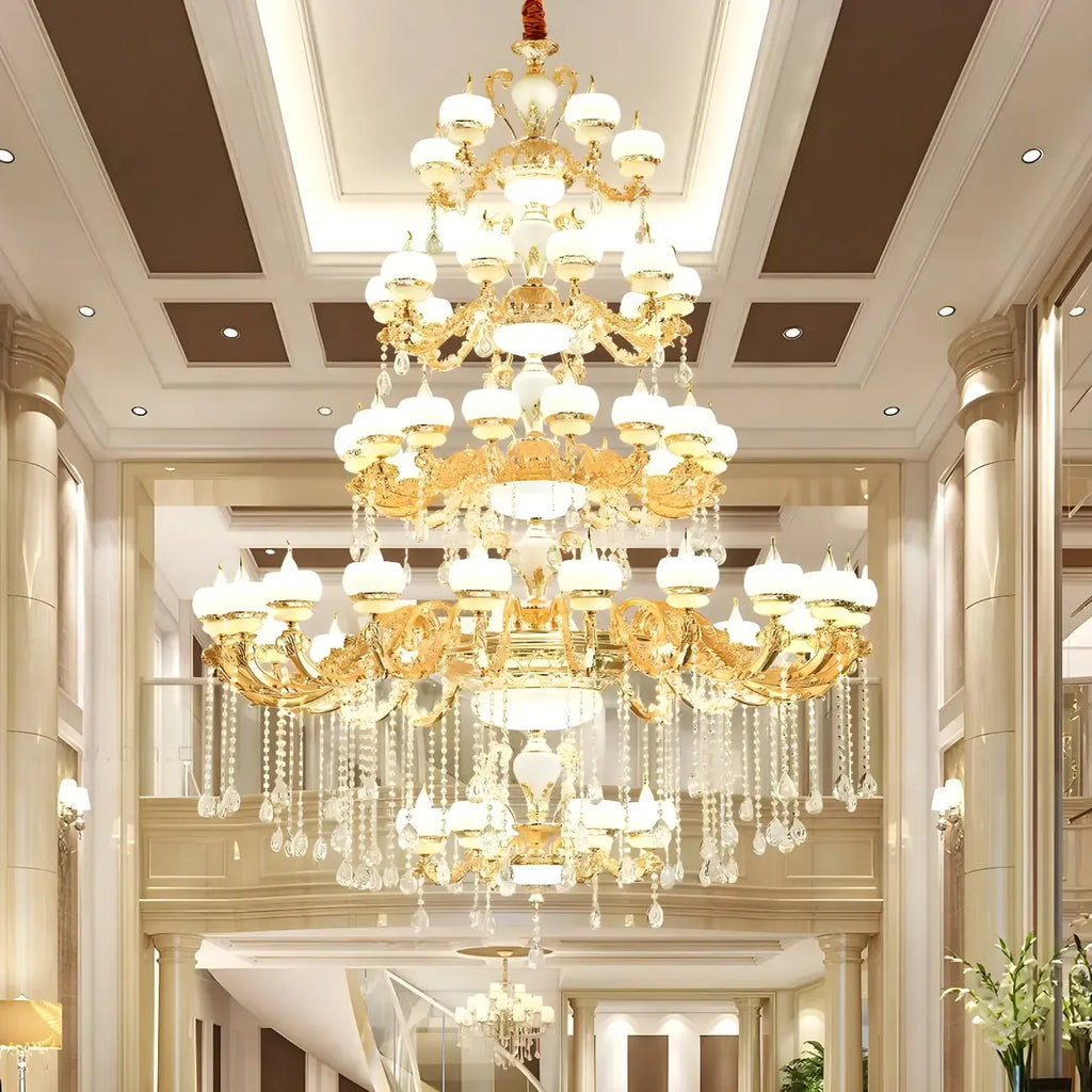 Large Gold Multi-Tier up Light Crystal Pendant Ceiling Chandelier
