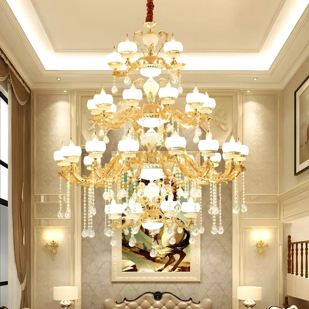 Large Gold Multi-Tier up Light Crystal Pendant Ceiling Chandelier