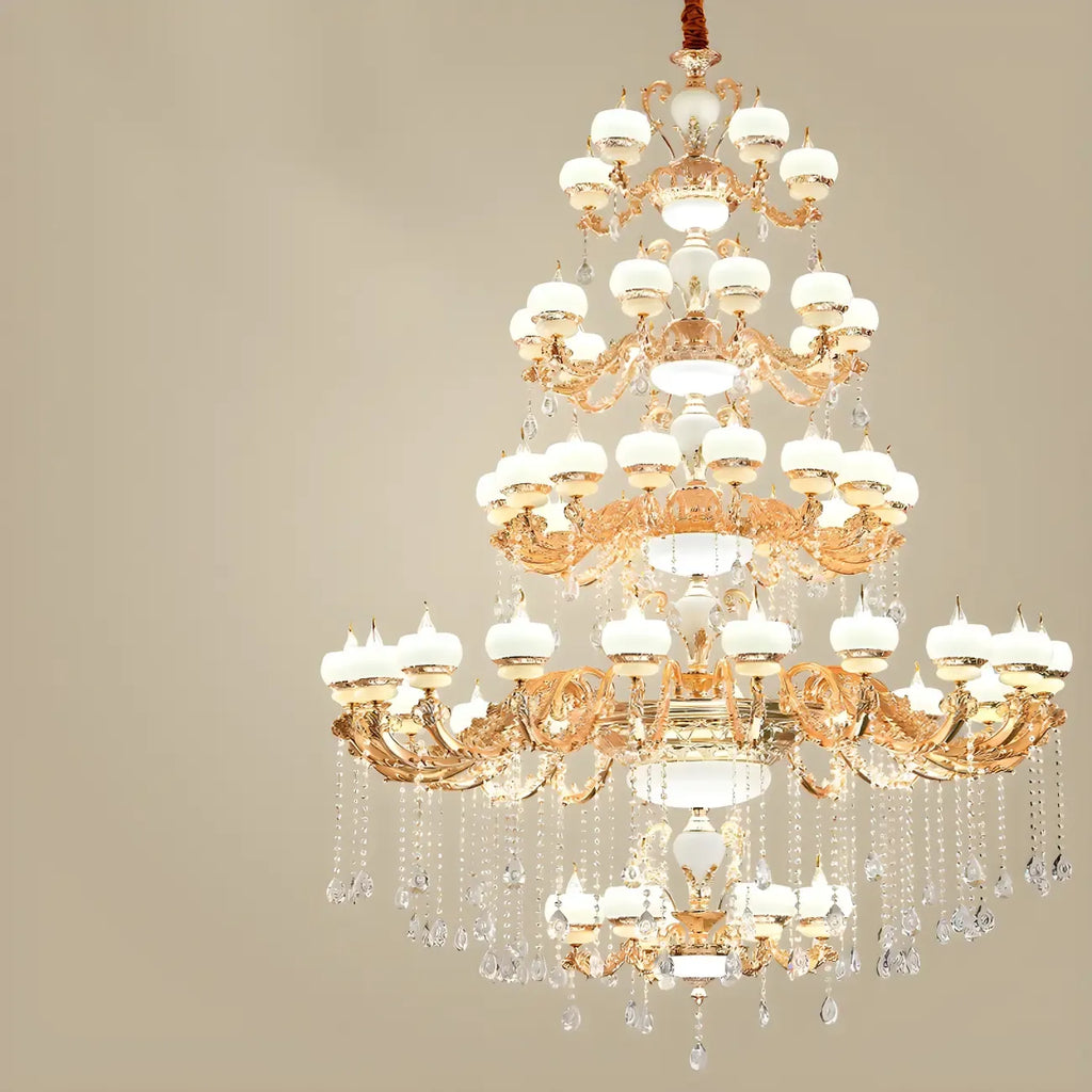 Large Gold Multi-Tier up Light Crystal Pendant Ceiling Chandelier