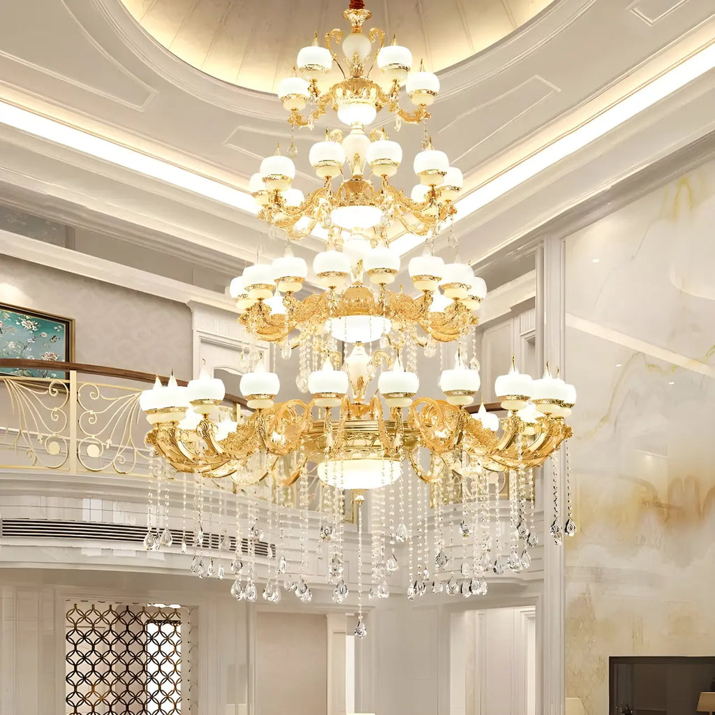 Large Gold Multi-Tier up Light Crystal Pendant Ceiling Chandelier