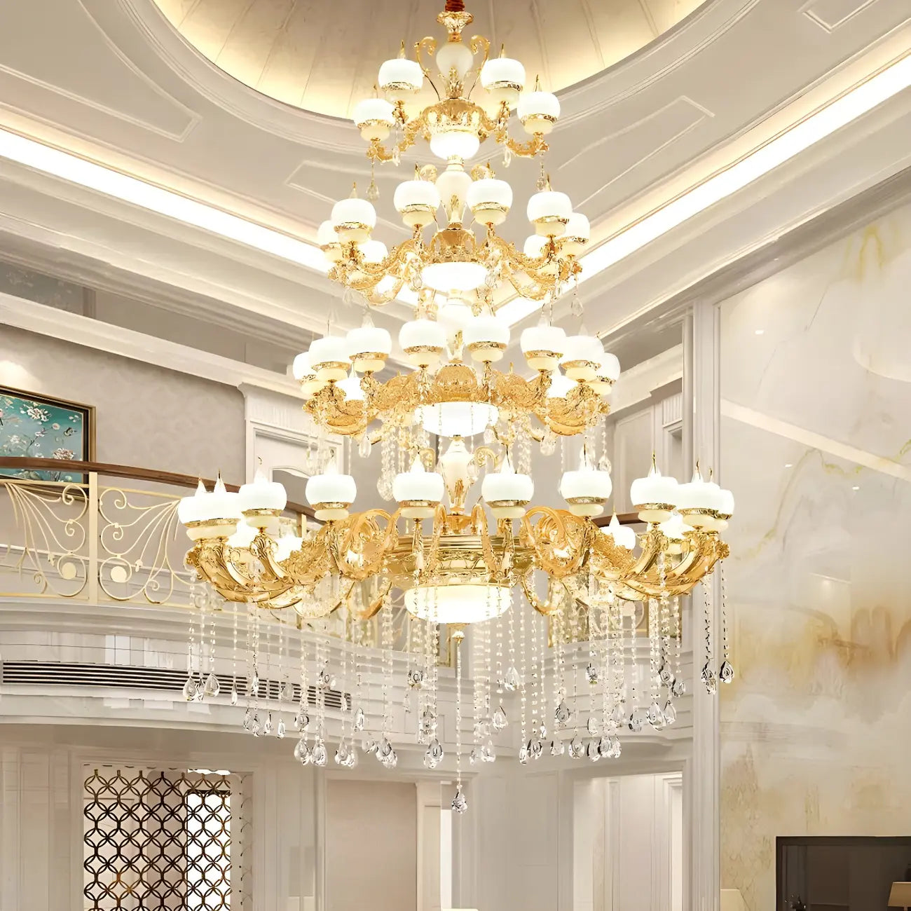 Large Gold Multi-Tier up Light Crystal Pendant Ceiling Chandelier