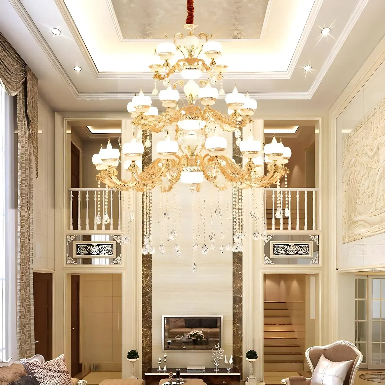 Large Gold Multi-Tier up Light Crystal Pendant Ceiling Chandelier