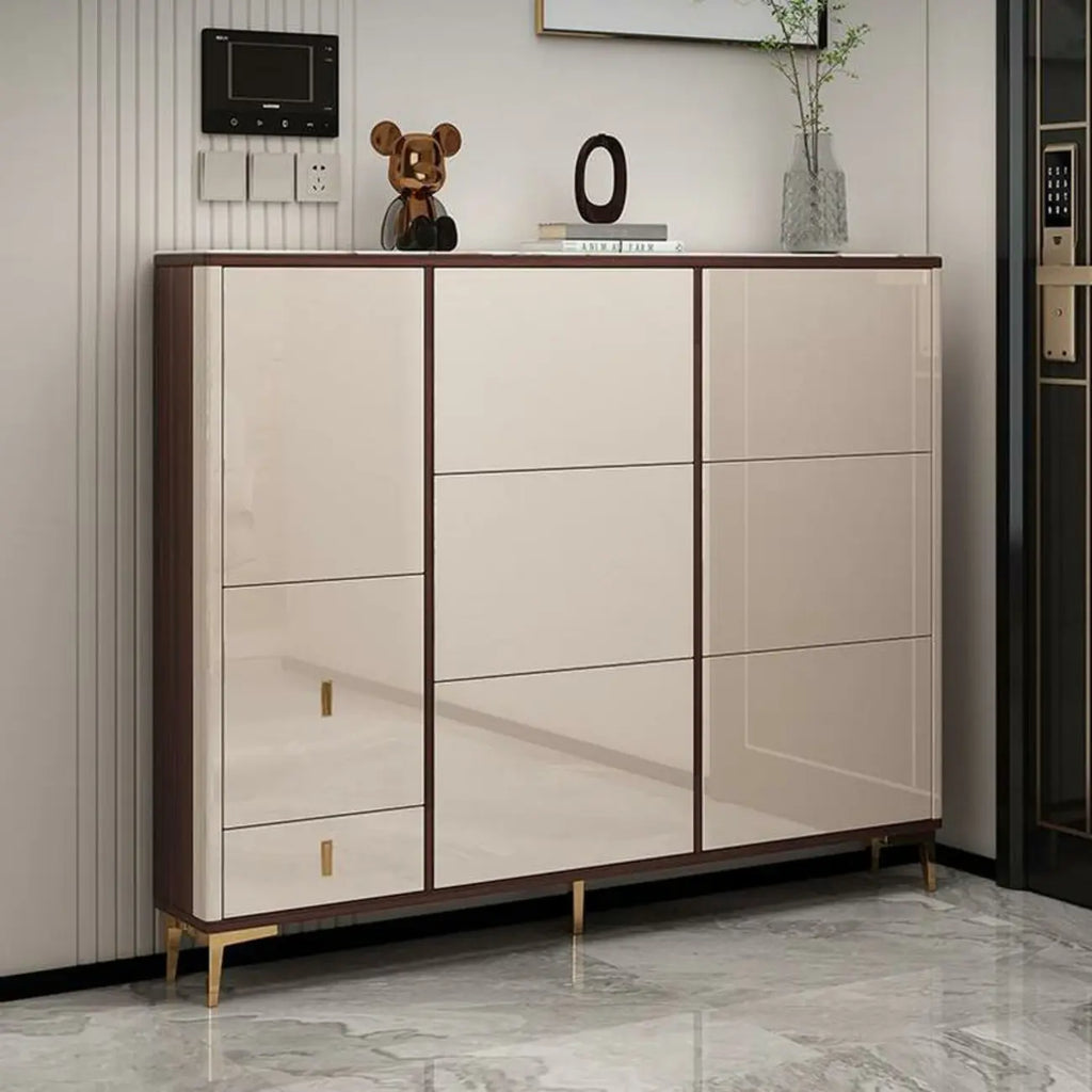 Rectangular Wood Entryway Beige Shoe Storage Cabinet