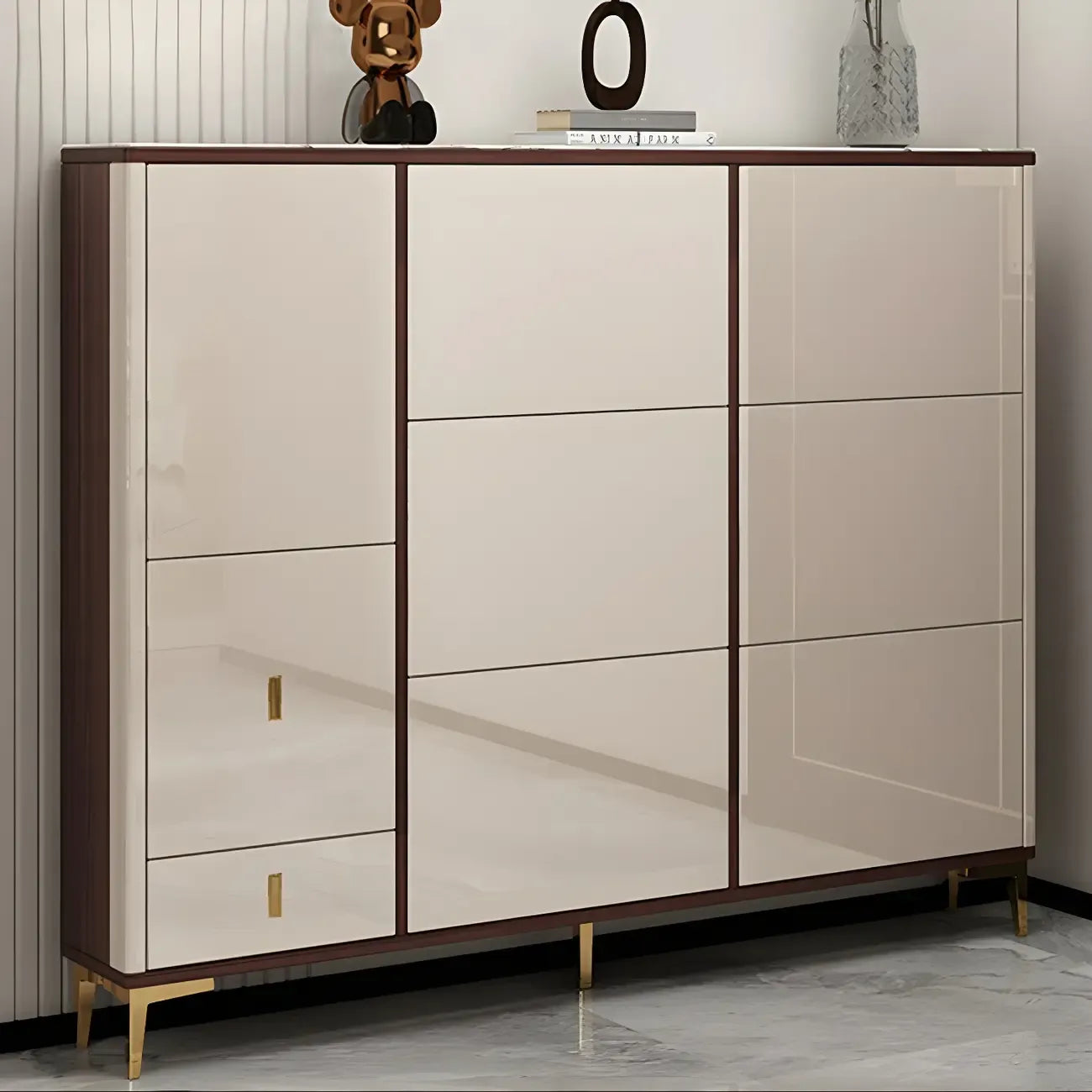 Rectangular Wood Entryway Beige Shoe Storage Cabinet