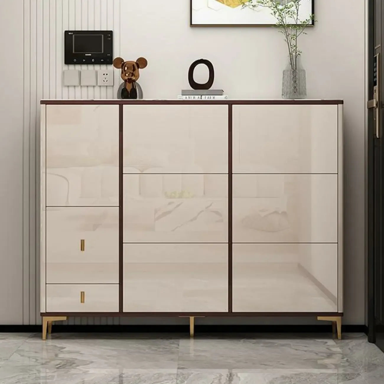 Rectangular Wood Entryway Beige Shoe Storage Cabinet