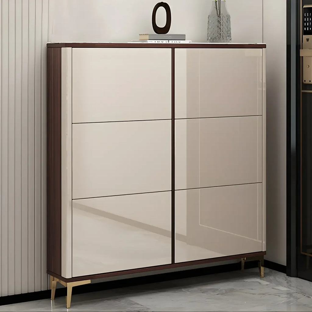 Rectangular Wood Entryway Beige Shoe Storage Cabinet