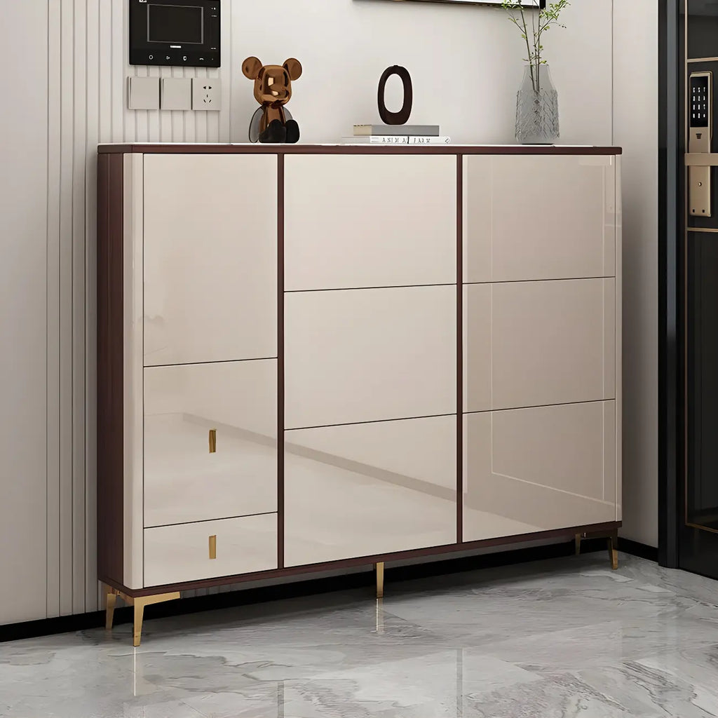 Rectangular Wood Entryway Beige Shoe Storage Cabinet