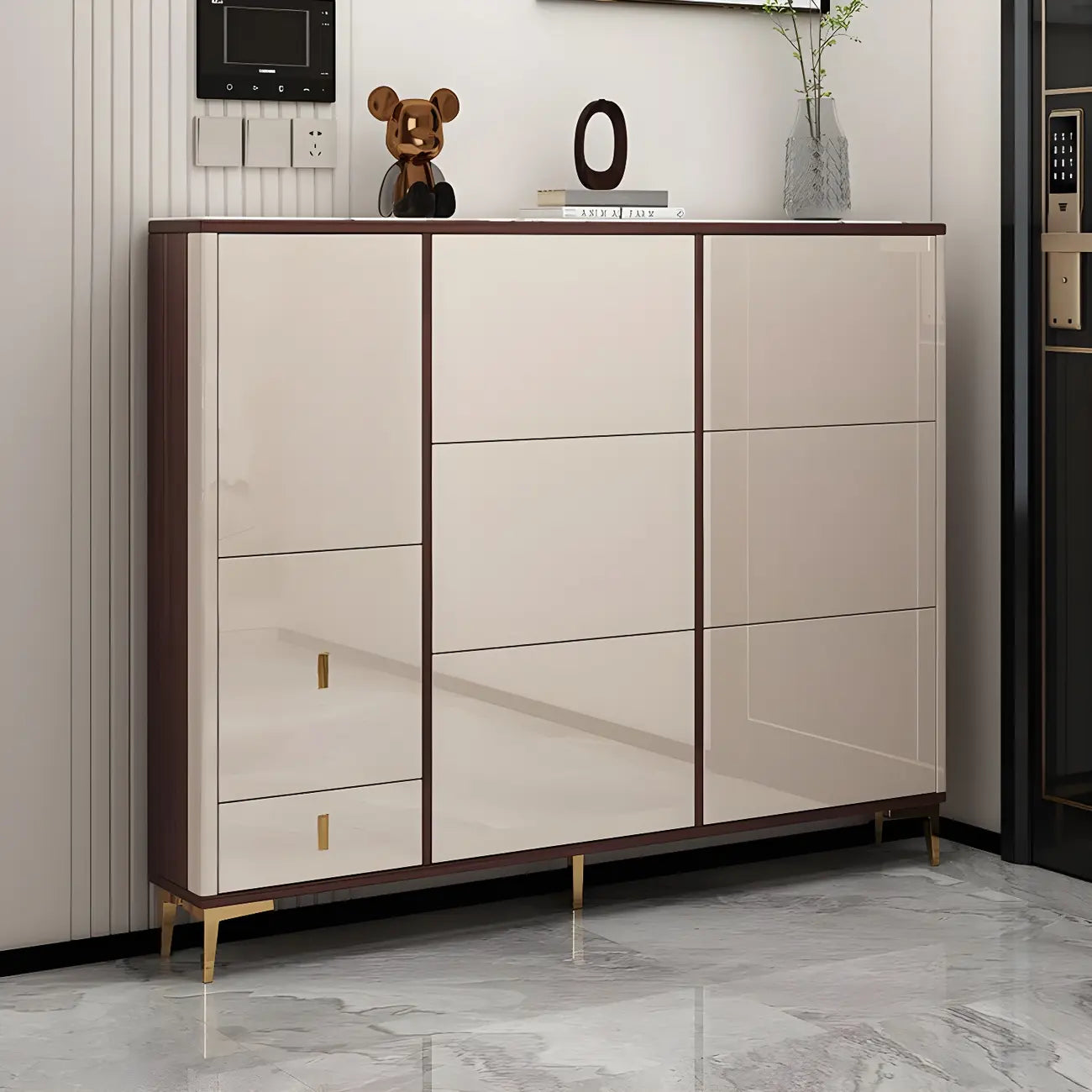 Rectangular Wood Entryway Beige Shoe Storage Cabinet