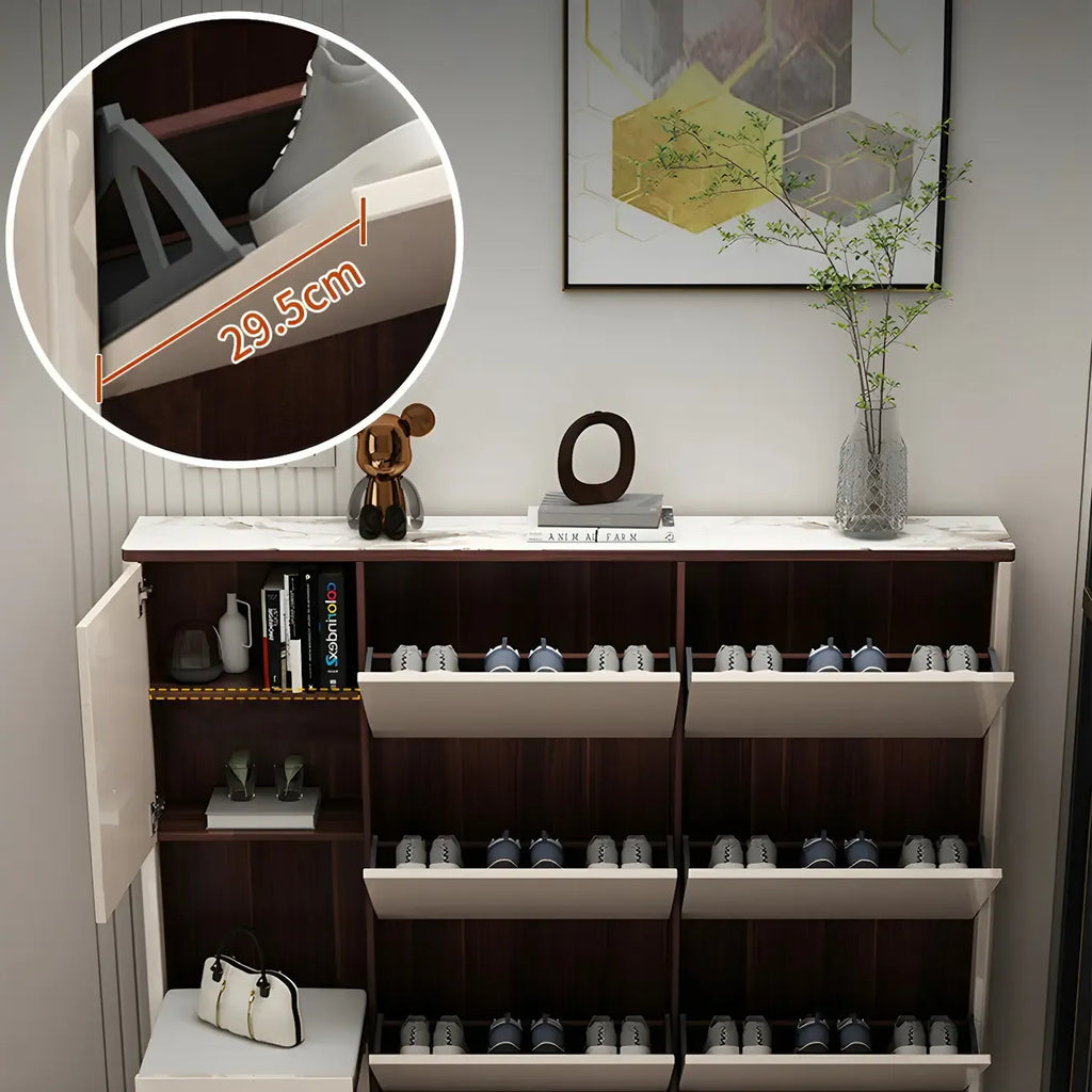 Rectangular Wood Entryway Beige Shoe Storage Cabinet