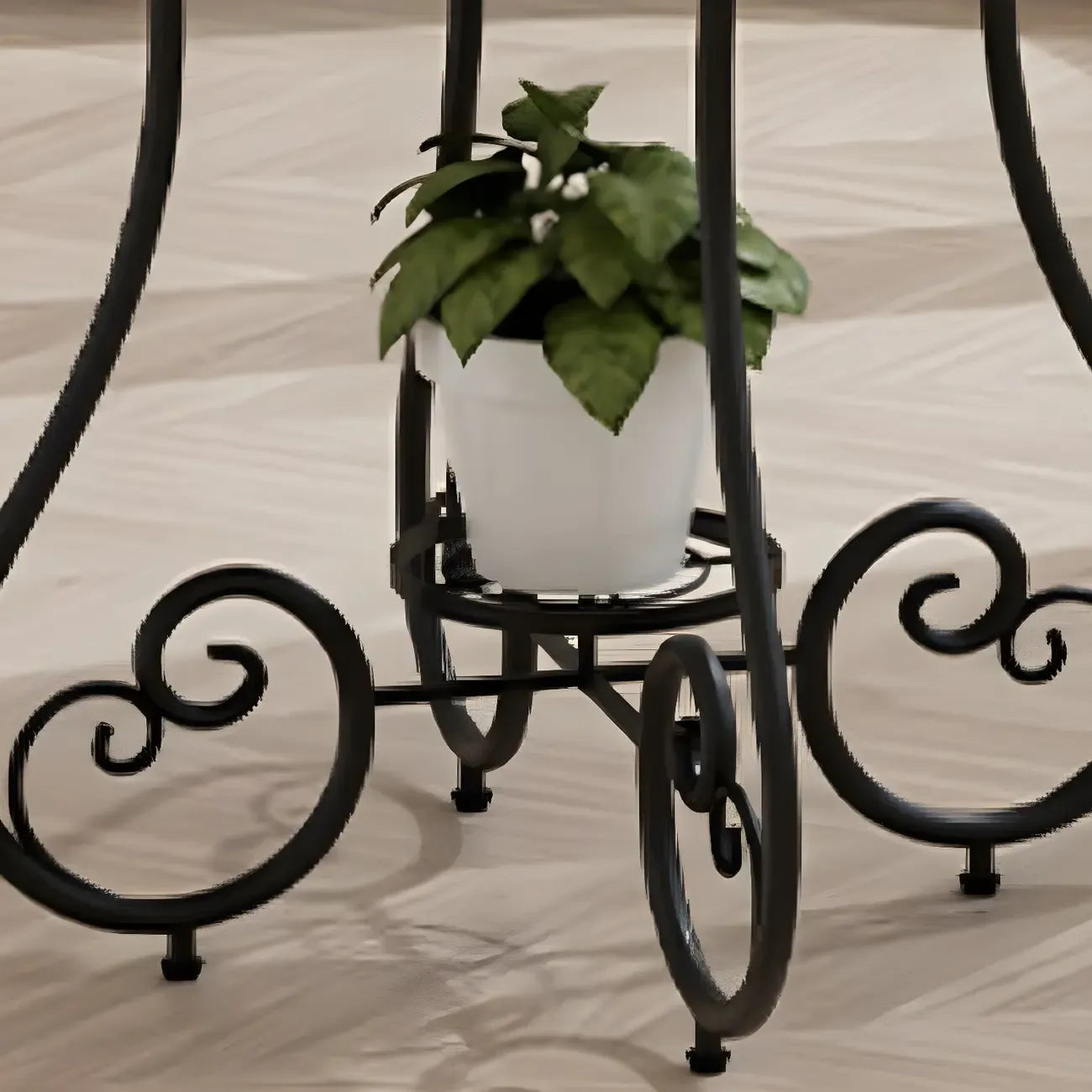 Modern Gloss Finish Steel Marble-Top Round Side Table