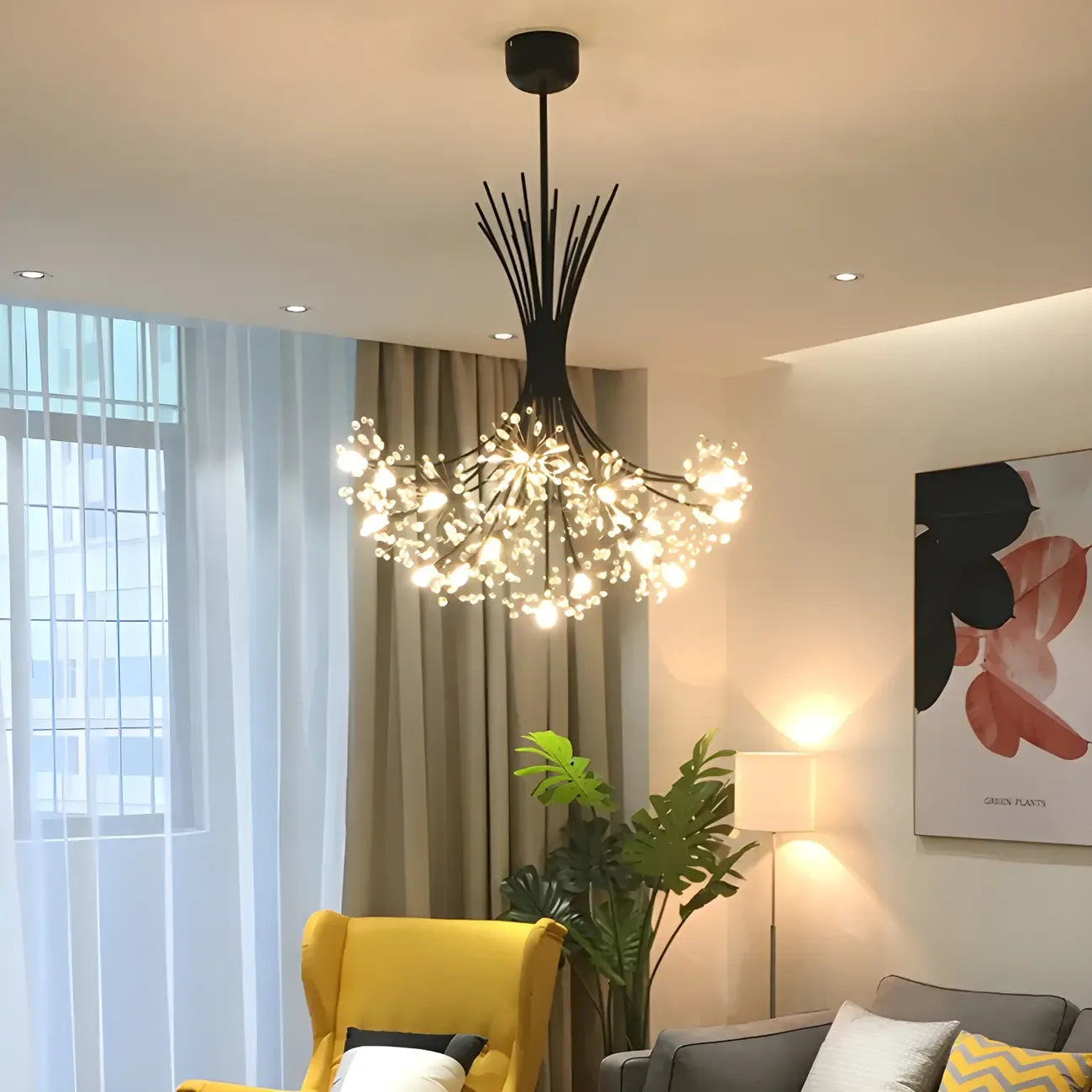 Modern Black Metal Floral Crystal Bouquet LED Chandelier