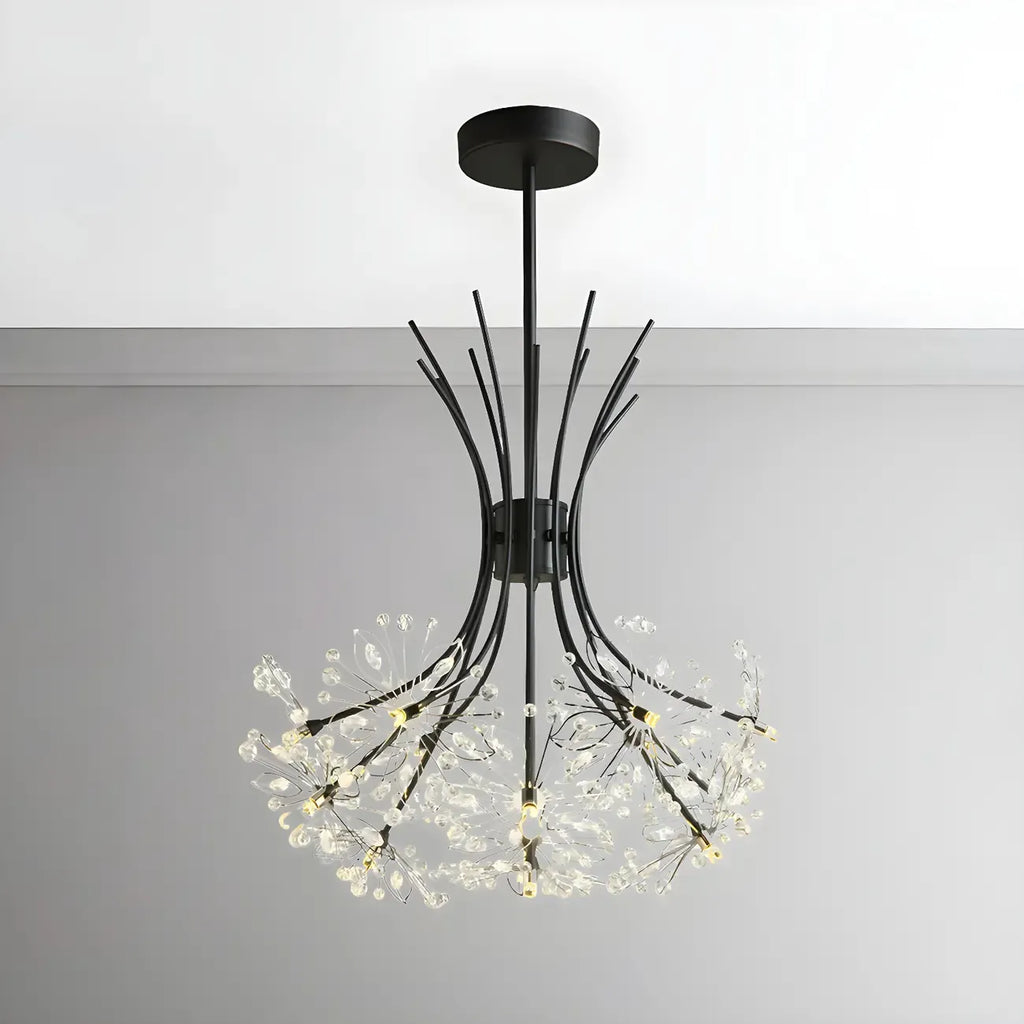 Modern Black Metal Floral Crystal Bouquet LED Chandelier