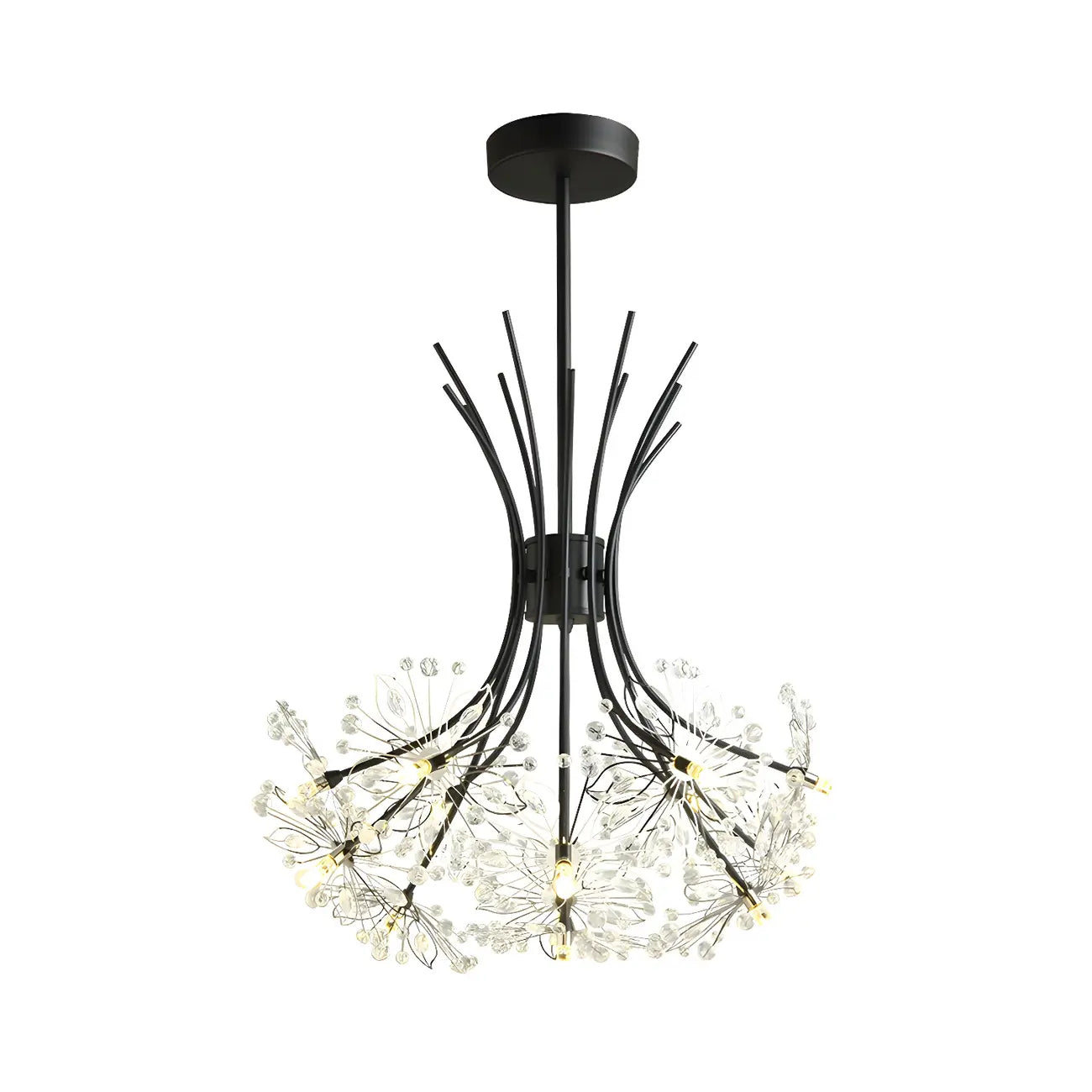 Modern Black Metal Floral Crystal Bouquet LED Chandelier