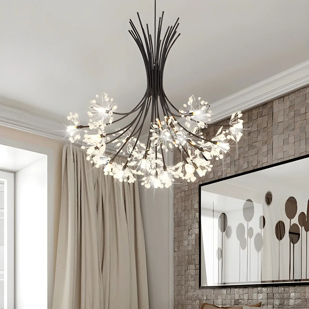 Modern Black Metal Floral Crystal Bouquet LED Chandelier