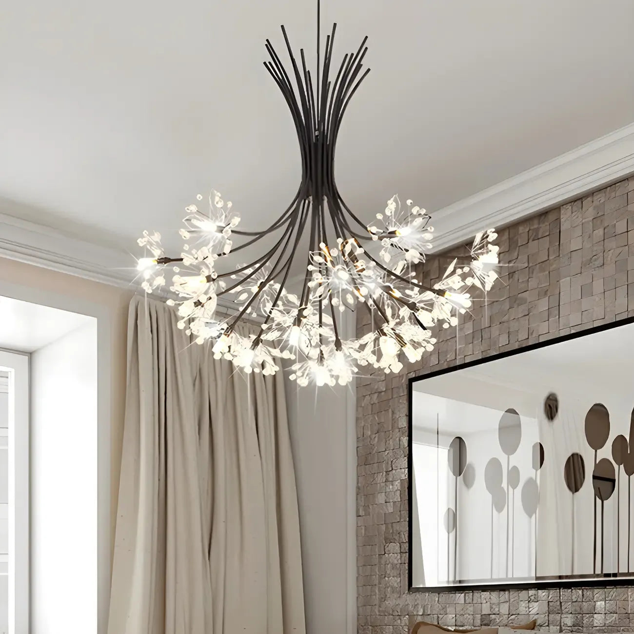Modern Black Metal Floral Crystal Bouquet LED Chandelier