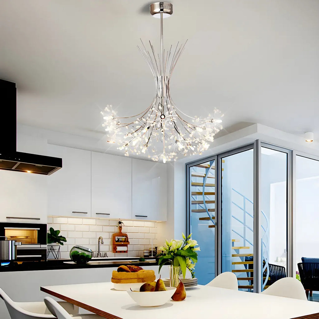 Modern Black Metal Floral Crystal Bouquet LED Chandelier