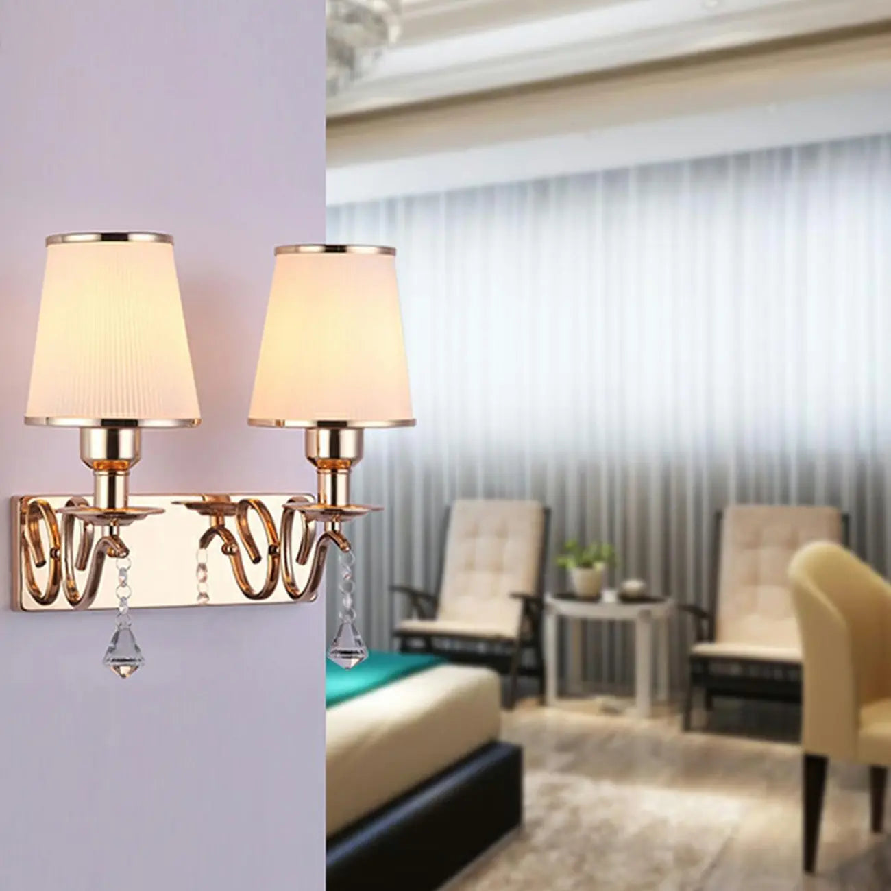 Modern Gold Glass LED Wall Sconce with Crystal Decoration